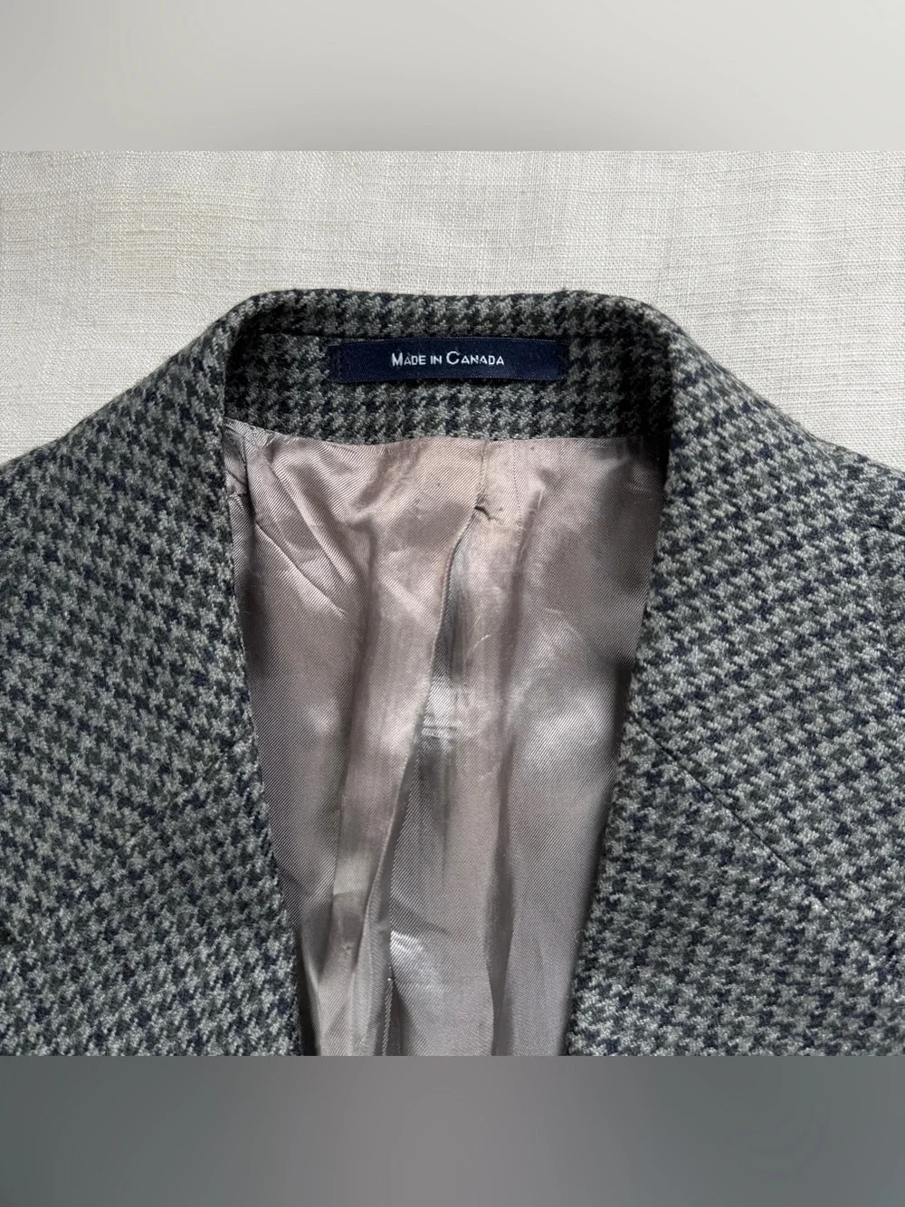 Vintage Men’s Ralph Lauren Wool Houndstooth Blazer Navy Grey 42T